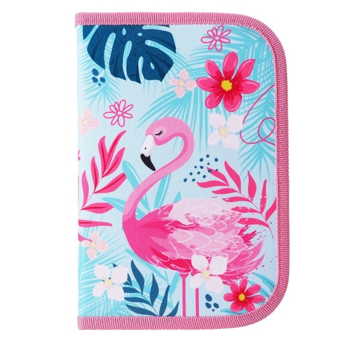 Пенал 3 секции, вкладка внутри, 140 х 210 х 40 мм, тканевый, Calligrata TOP Block Пенал 3 секции, вкладка внутри, 140 х 210 х 40 мм, тканевый, Calligrata TOP Block "Фламинго"
