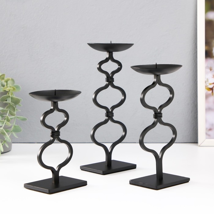 Подсвечник металл на 1 свечу d=8 см Подсвечник металл на 1 свечу d=8 см "Арнкелл" набор 3 шт 8х8х21,5 18,5 14,5 см