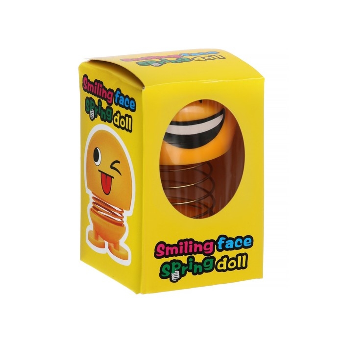 Смайл на пружинке, на панель в авто, смех, желтый Смайл на пружинке, на панель в авто, смех, желтый