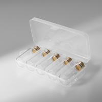 Набор баночек для хранения бисера, d = 2,1 &times; 5 см, 5 шт, в контейнере, 12,8 &times; 6,5 &times; 2,5 см