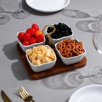 Менажница &laquo;Капель&raquo;, 4 шт: 200 мл, деревянное основание, фарфор, Иран