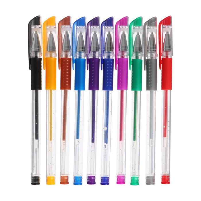 УЦЕНКА Набор гелевых ручек, 10 цветов, металлик, с блёстками, с резиновым держателем УЦЕНКА Набор гелевых ручек, 10 цветов, металлик, с блёстками, с резиновым держателем