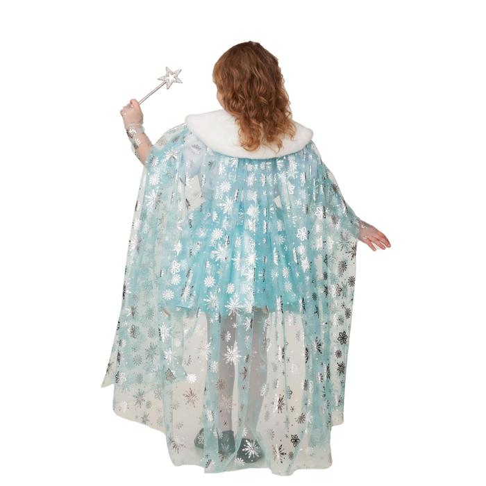 Карнавальный "Плащ Принцессы" бирюза снежинки фатин, р.30, рост 116 см