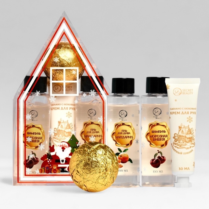 Новогодний подарочный набор косметики &laquo;Мастерская Деда Мороза&raquo; для душа и ванны, золотая серия