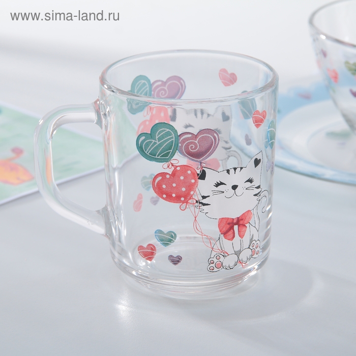 Набор детской посуды Доляна &laquo;Котёнок&raquo;, 3 предмета: кружка 200 мл, салатник 450 мл, тарелка d=20 см