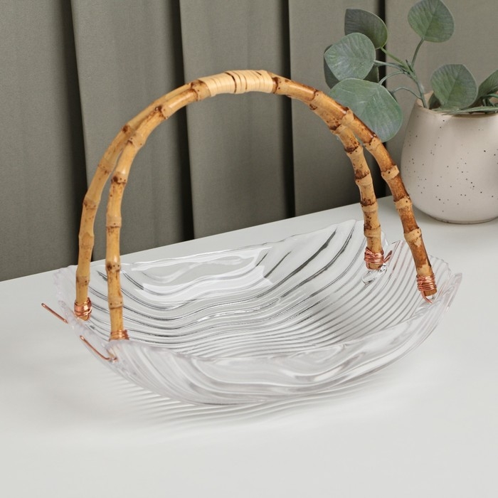 Блюдо стеклянное сервировочное &laquo;Цеста&raquo;, 22,5&times;17 см, ручка бамбук