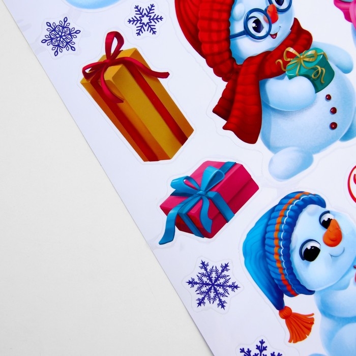 Наклейки новогодние, интерьерные «Снеговички», 29.7 х 42 см, Новый год Наклейки новогодние, интерьерные «Снеговички», 29.7 х 42 см, Новый год