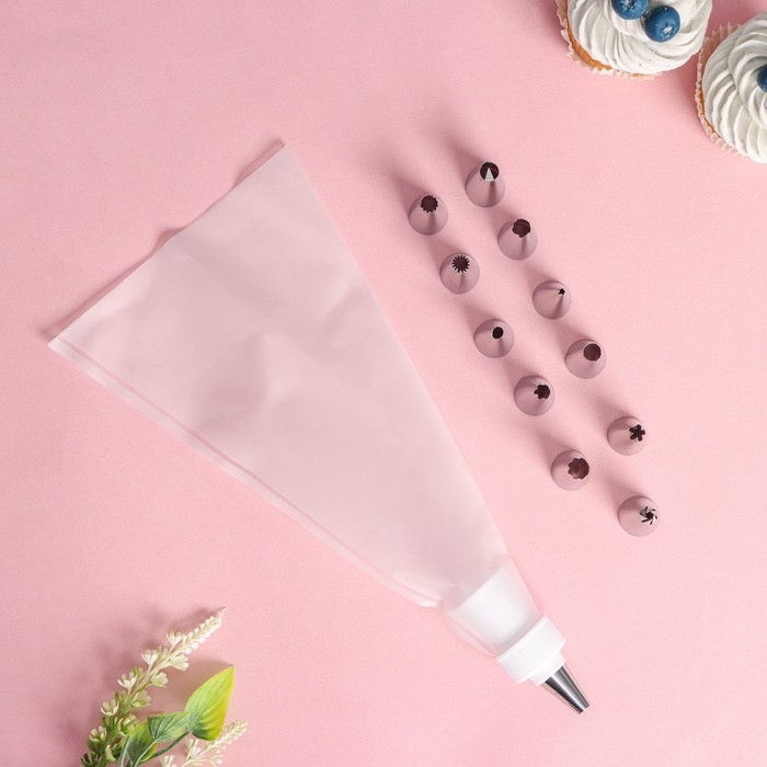 Набор кондитерский Доляна «Помощник», 13 предметов: 12 насадок d=1,8 см, мешок 23 см, насадки МИКС Набор кондитерский Доляна «Помощник», 13 предметов: 12 насадок d=1,8 см, мешок 23 см, насадки МИКС