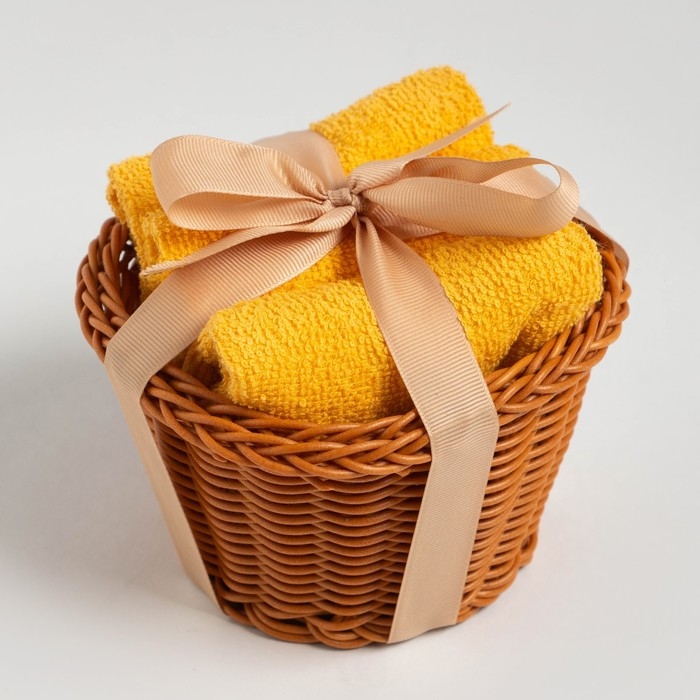 Набор махровых декоративных салфеток Этель Набор махровых декоративных салфеток Этель "Вид 1" 30х30см-3шт, цвет жёлтый, 100% хлопок