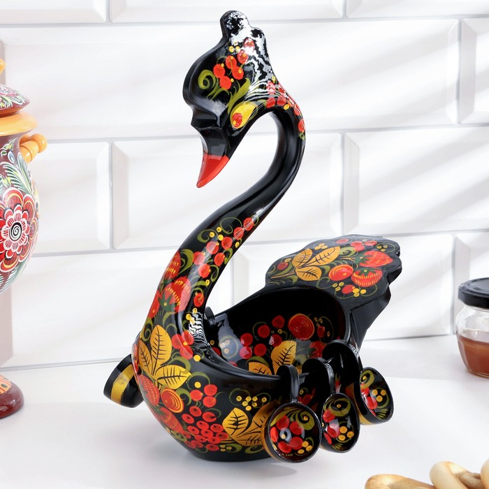 Братина &laquo;Лебедь&raquo;, 22&times;18&times;28 см, с ковшами 6 шт, хохлома