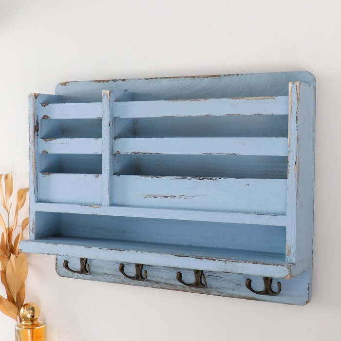 Крючки декоративные дерево с карманом и полочкой "Серый состаренный" 10,5х28х18 см