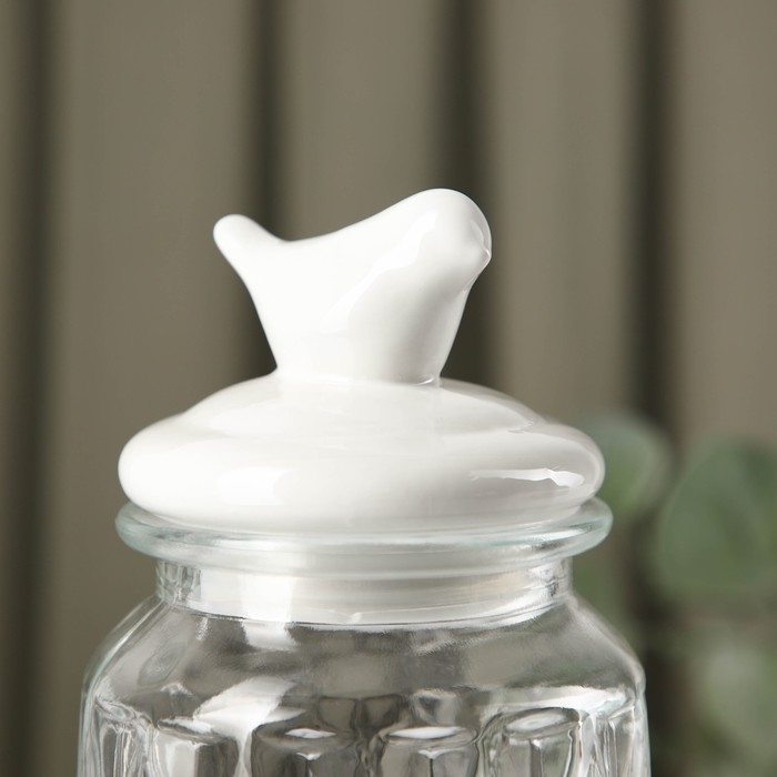 Банка стеклянная для сыпучих продуктов с керамической крышкой Доляна &laquo;Голубки&raquo;, 1 л, 11&times;24 см