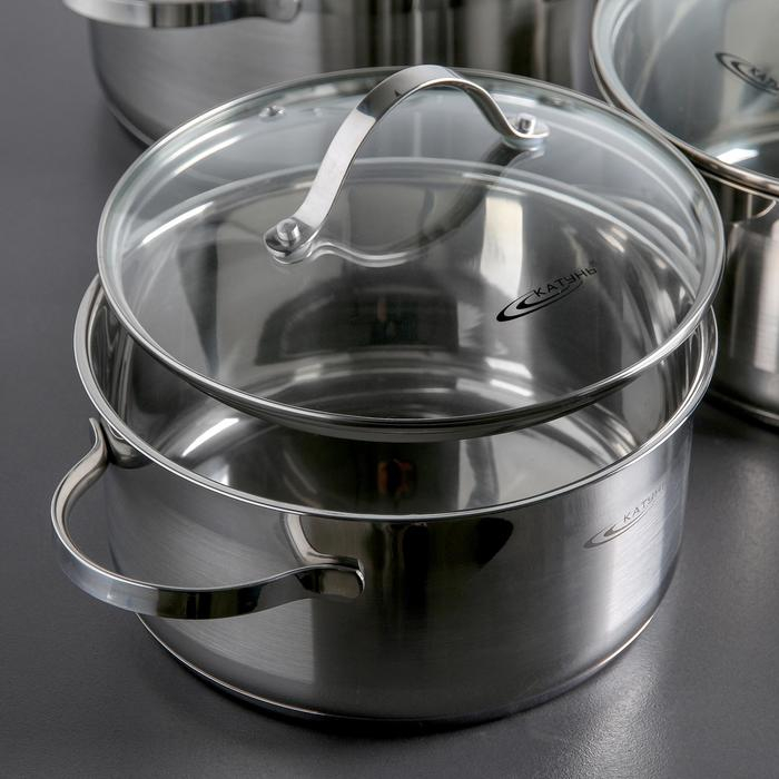 Набор кастрюль &laquo;Альта&raquo;, 3 предмета: 3,2 л, 4,2 л, 5,2 л, стеклянные крышки, капсульное дно, индукция