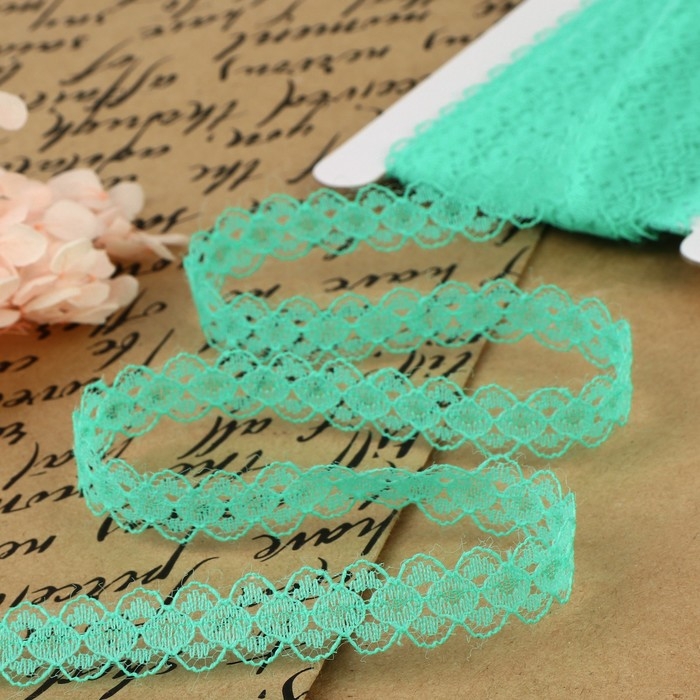 Кружево капроновое, 15 мм &times; 10 &plusmn; 1 м, цвет зелёный