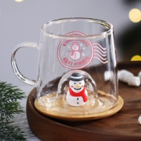 Новый год. Кружка новогодняя стеклянная с крышкой «Счастливого нового года», 350 мл Новый год. Кружка новогодняя стеклянная с крышкой «Счастливого нового года», 350 мл