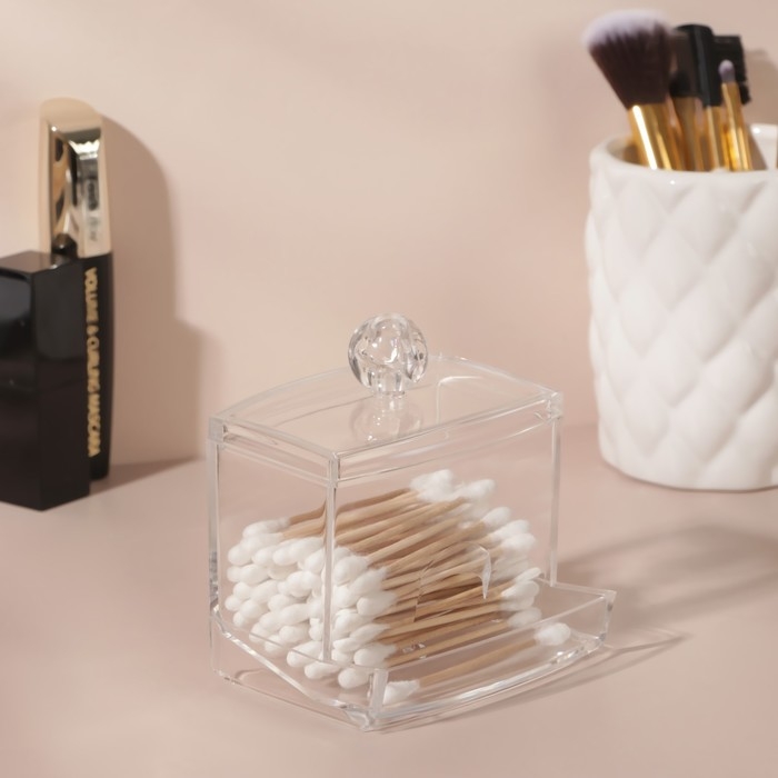 Органайзер для ватных палочек, с крышкой, 9 × 7 × 10 см, в картонной коробке, цвет прозрачный Органайзер для ватных палочек, с крышкой, 9 × 7 × 10 см, в картонной коробке, цвет прозрачный