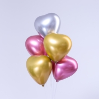 Шар латексный 12" &laquo;Сердце&raquo;, хром, набор 5 шт., МИКС