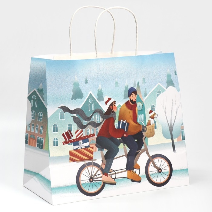 Пакет подарочный новогодний крафтовый &laquo;Вместе с тобой&raquo;, 28 х 32 х 15 см, Новый год