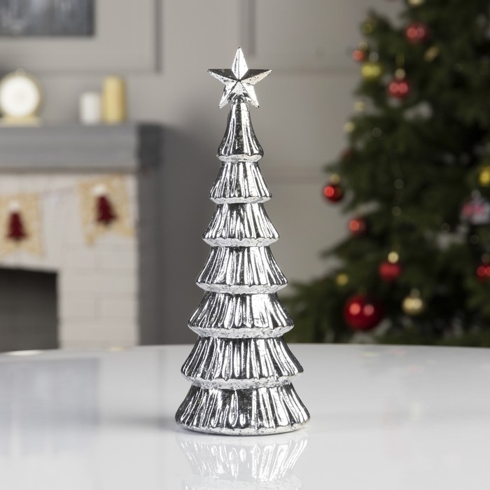 Светодиодная фигура &laquo;Серебристая ёлка&raquo; 10 &times; 26 &times; 10 см, стекло, батарейки АААх3 (не в комплекте), свечение тёплое белое