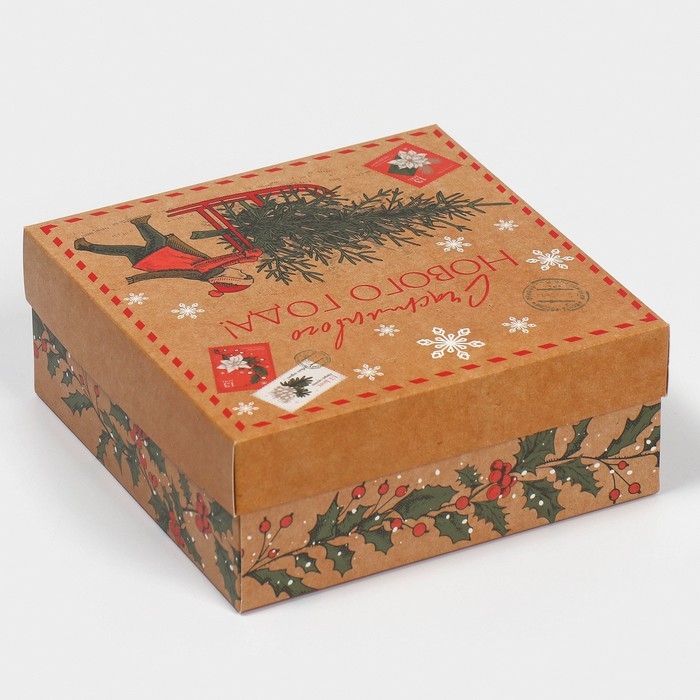 Коробка новогодняя складная &laquo;Новогодняя почта&raquo;, 17 х 17 х 7 см, Новый год
