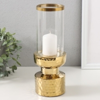 Подсвечник керамика, стекло на 1 свечу "Омут" d=8 см золото 9,5х9,5х26 см