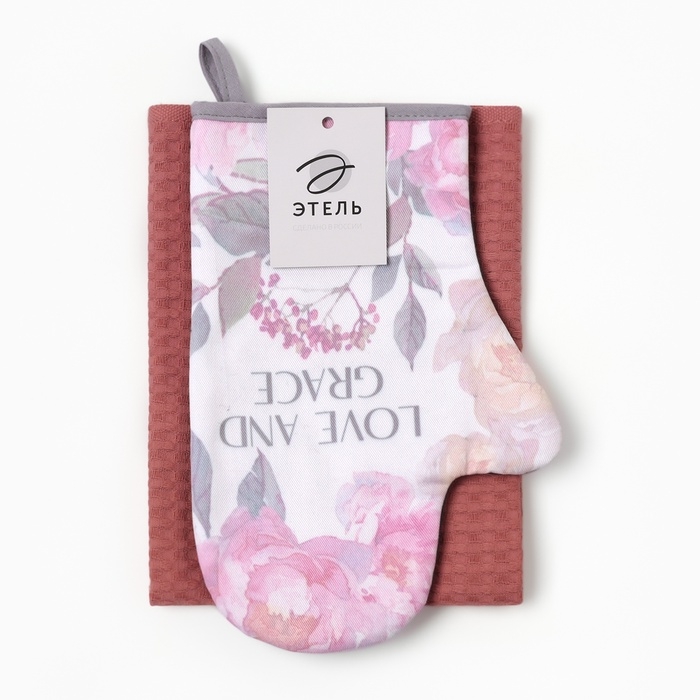 Набор кухонный Love варежка 20х28см, полотенце вафля 35х60см