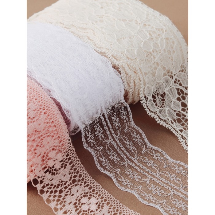 Кружево капроновое, 60 мм &times; 10 &plusmn; 1 м, цвет молочный