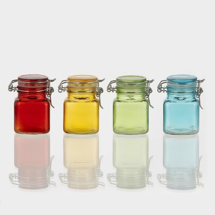 Банка стеклянная для хранения сыпучих продуктов &laquo;Квадрат&raquo;, 100 мл, 5,5&times;8 см, с бугельным замком, цвет МИКС