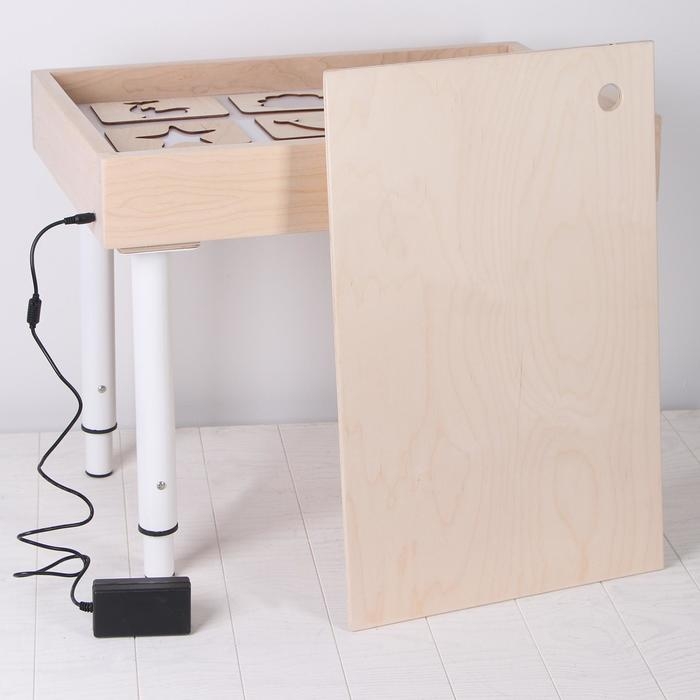 Стол для рисования песком с цветной подсветкой, 40 × 60 см и крышкой + гребень и трафарет Стол для рисования песком с цветной подсветкой, 40 × 60 см и крышкой + гребень и трафарет