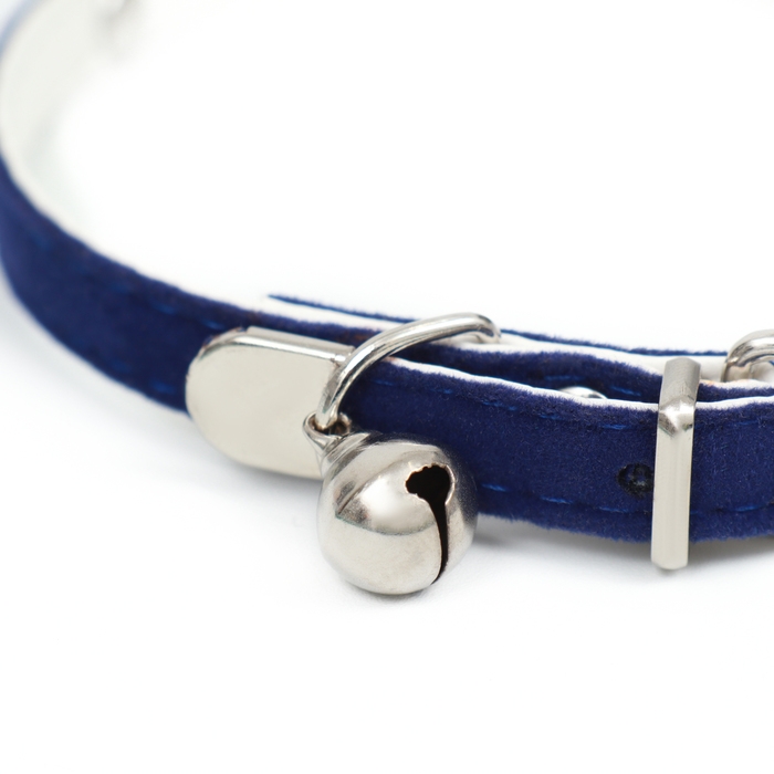 Ошейник бархатистый с сердечками, 32 х 1 см, ОШ 23-29, текстиль и кожзам, синий