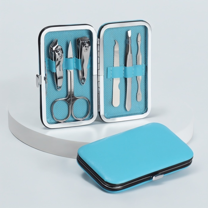 Набор маникюрный «Нежность», 6 предметов, в футляре, цвет голубой Набор маникюрный «Нежность», 6 предметов, в футляре, цвет голубой