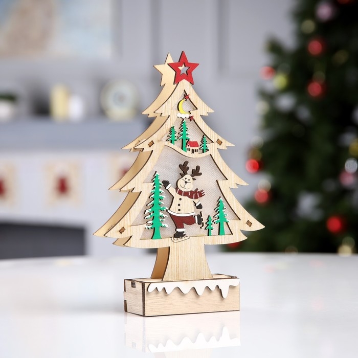 Светодиодная фигура &laquo;Олень на коньках&raquo; 13.5 &times; 20 &times; 4 см, дерево, батарейки AAAх2 (не в комплекте), свечение тёплое белое