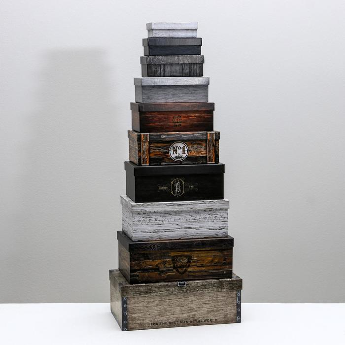 Набор коробок 10 в 1, упаковка подарочная, &laquo;Ящики&raquo;, 12 х 7 х 4 - 32.5 х 20 х 12.5 см