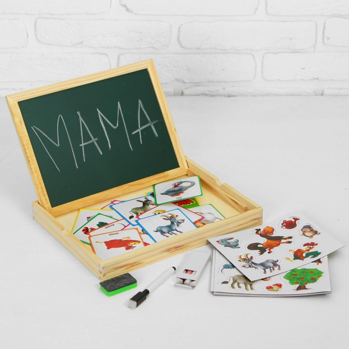 Конструктор магнитный &laquo;Ферма&raquo; в дер. коробке + набор игровых карточек, мел маркер