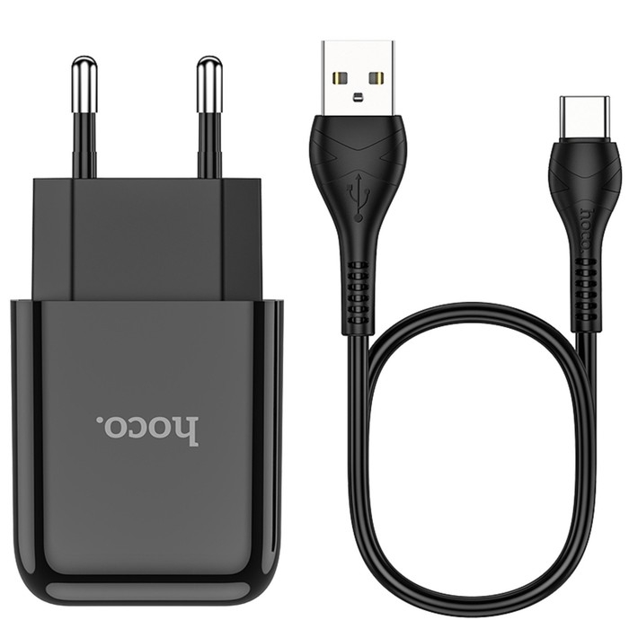 Сетевое зарядное устройство Hoco N2, USB - 2.1 А, кабель Type-C 1 м, черный Сетевое зарядное устройство Hoco N2, USB - 2.1 А, кабель Type-C 1 м, черный