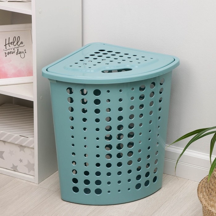 Корзина для белья угловая с крышкой &laquo;Молетта&raquo;, 45 л, 40&times;51&times;53 см, цвет бирюзовый
