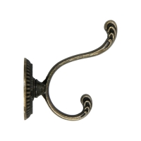 Крючок мебельный ТУНДРА TKD018, двухрожковый, бронза, 10 шт