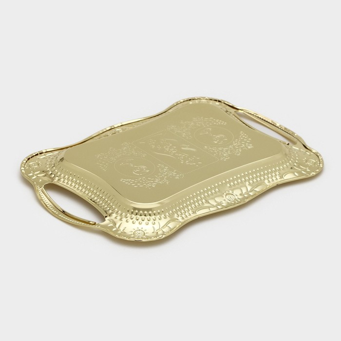 Поднос из нержавеющей стали с ручками &laquo;Изобилие. Золото&raquo;, 31&times;20&times;2 см, цвет золотой