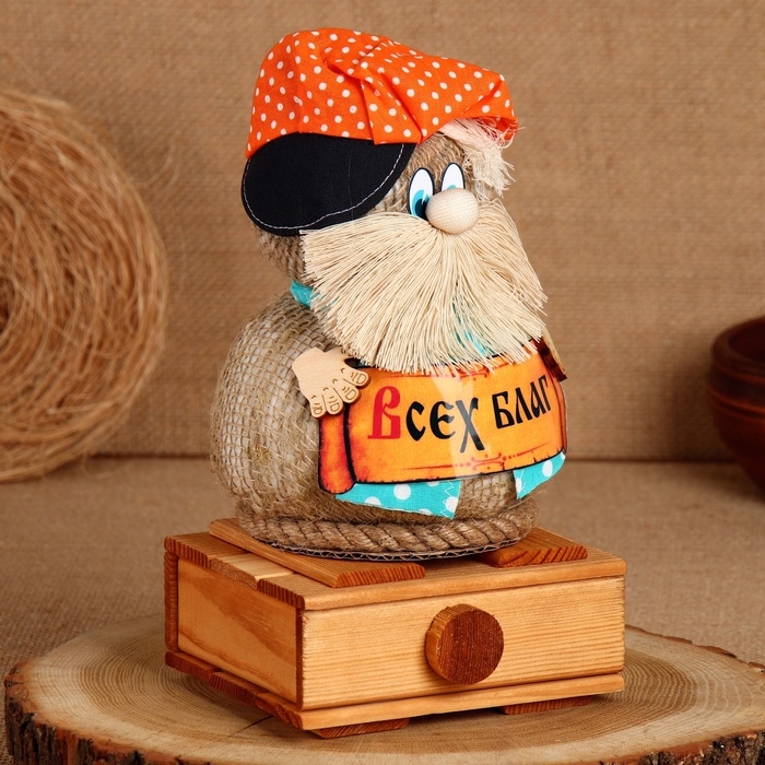 Домовой Харитоныч "Всех благ", на сундуке, 24 х 14 см, микс