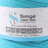 Трикотажная пряжа вторичная 90% хлопок,10% п/э, 100м/450&plusmn;50 гр (бирюза)