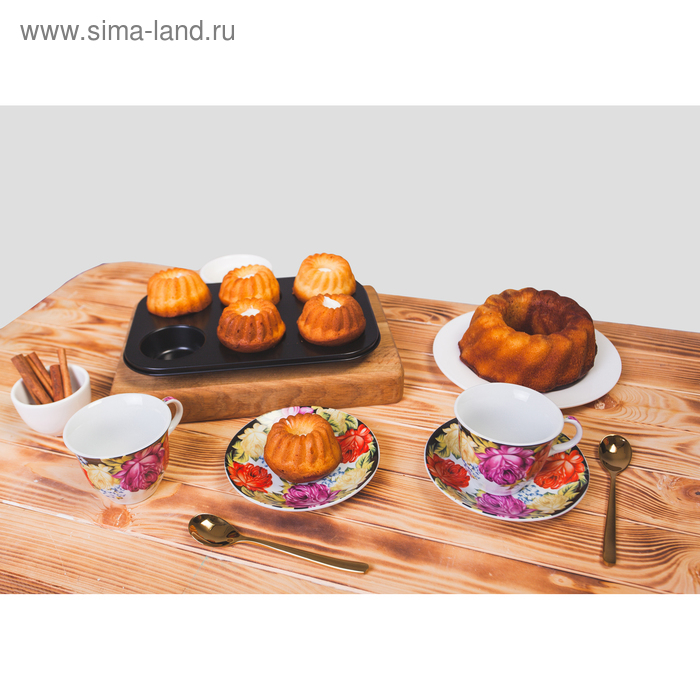 Сервиз чайный керамический Доляна &laquo;Роспись&raquo;, 4 предмета: 2 чашки 210 мл, 2 блюдца d=14 см