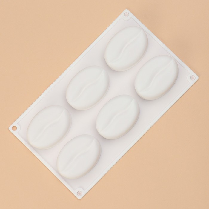 Форма для муссовых десертов и выпечки Доляна &laquo;Кофейные зёрна&raquo;, силикон, 28,5&times;17&times;2,5 см, 6 ячеек (8&times;6 см), цвет белый