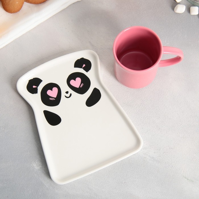 Чайная пара керамическая &laquo;Панда&raquo;, кружка 200 мл, блюдце 17.8х13.3 см, цвет розовый