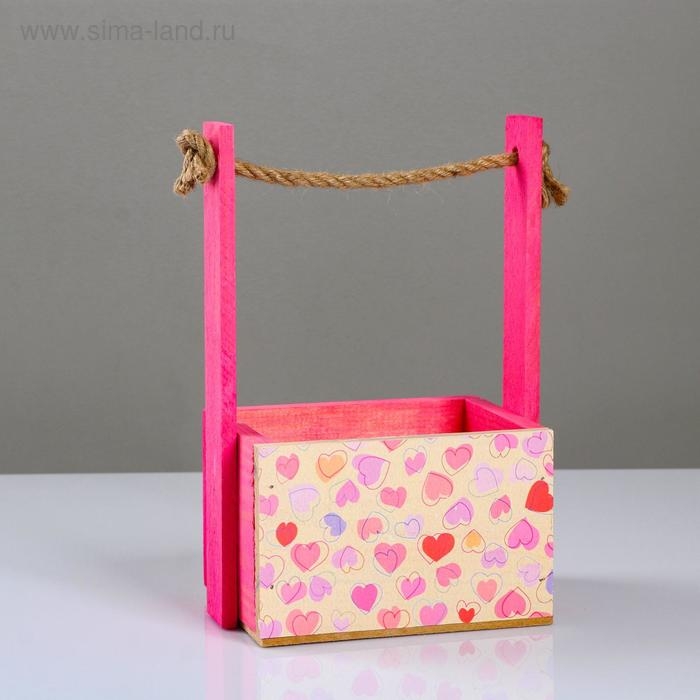 Кашпо деревянное, 15&times;12&times;8.5(25) см "Пауль и Любовь. Молодые сердца", с принтом