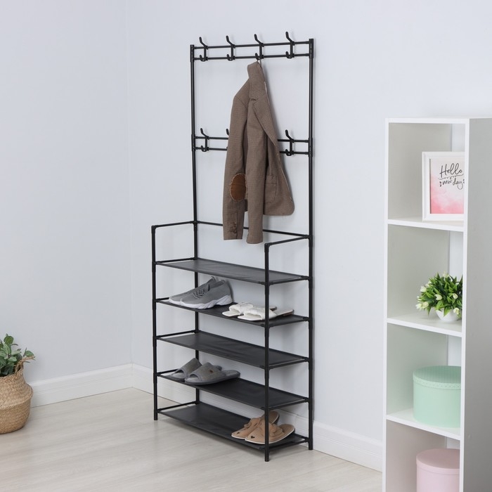 Вешалка - стойка напольная для одежды LaDо́m, с полками для хранения, 5 ярусов, 80&times;26&times;165 см, цвет чёрный