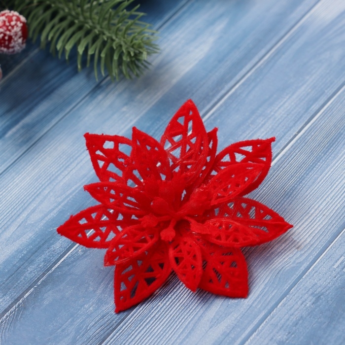 Украшение ёлочное "Резной цветок" (набор 6 шт) 7 см, красный