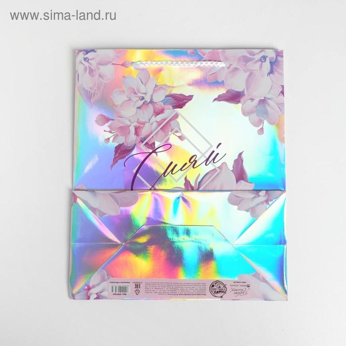 Пакет подарочный голографический, упаковка, &laquo;Сияй&raquo;, 23 х 27 х 11,5 см