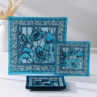 Набор столовый &laquo;Маки&raquo;, 7 предметов: 30&times;30 см - 1 шт, 18&times;18 см - 6 шт, цвет голубой