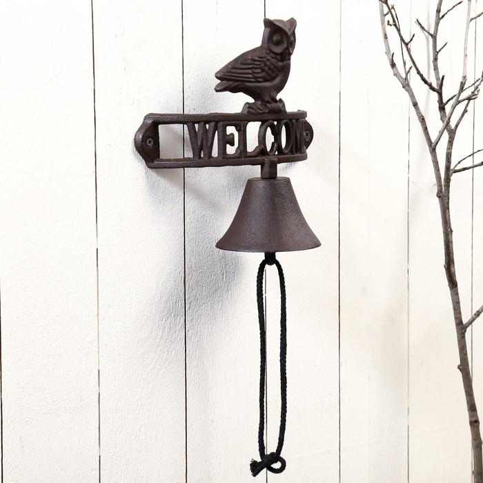 Колокол сувенирный металл "Филин. Welcome" 22х21х12 см