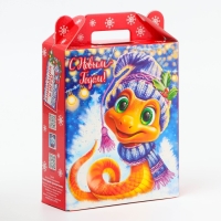 Новый год. Подарочная коробка Новогодняя Подарок "Улыбка" с анимацией 16,8 х 6,8 х 20, 9 см.